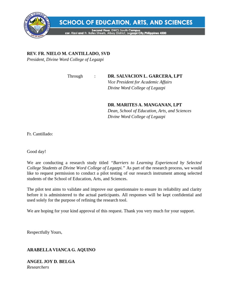 Permit To Conduct Study (Pilot Testing) | PDF