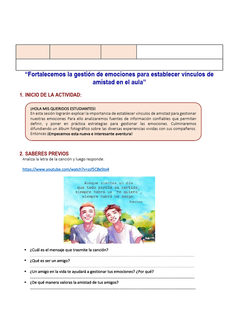 Gestión de emociones y amistad en el aula | PDF | Amistad | Las emociones