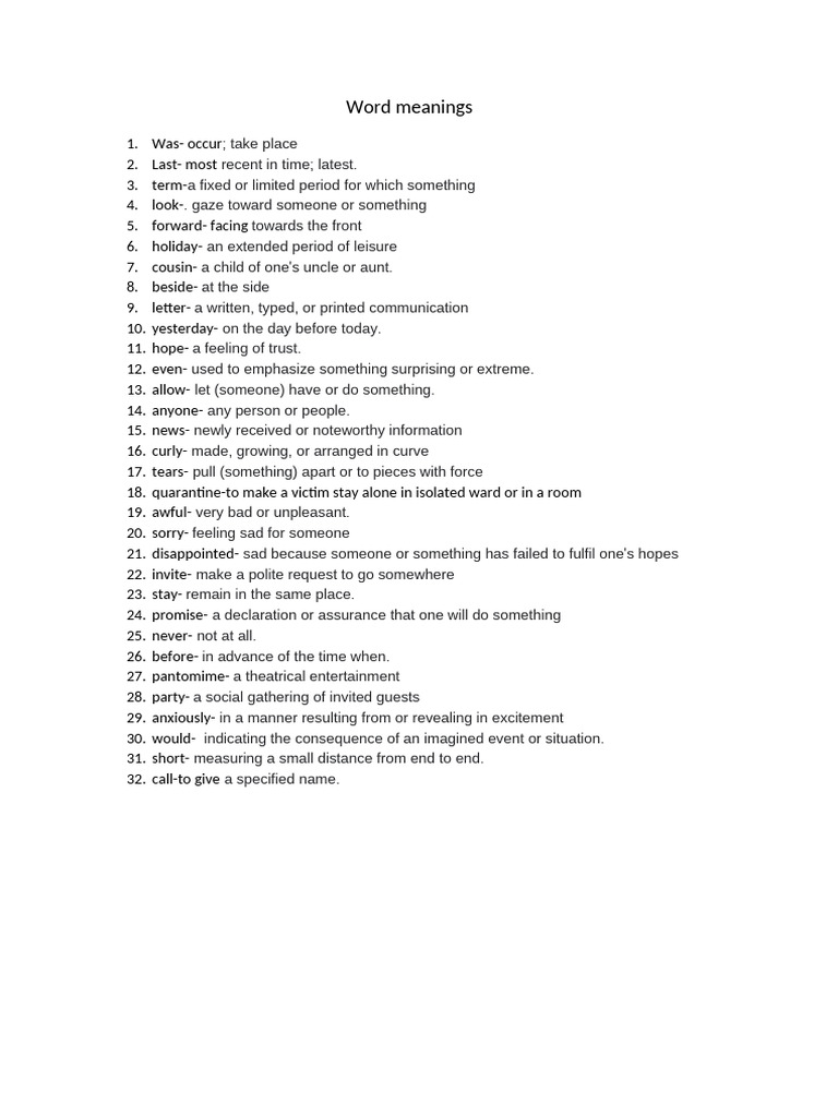 Word Meanings and Definitions List | PDF