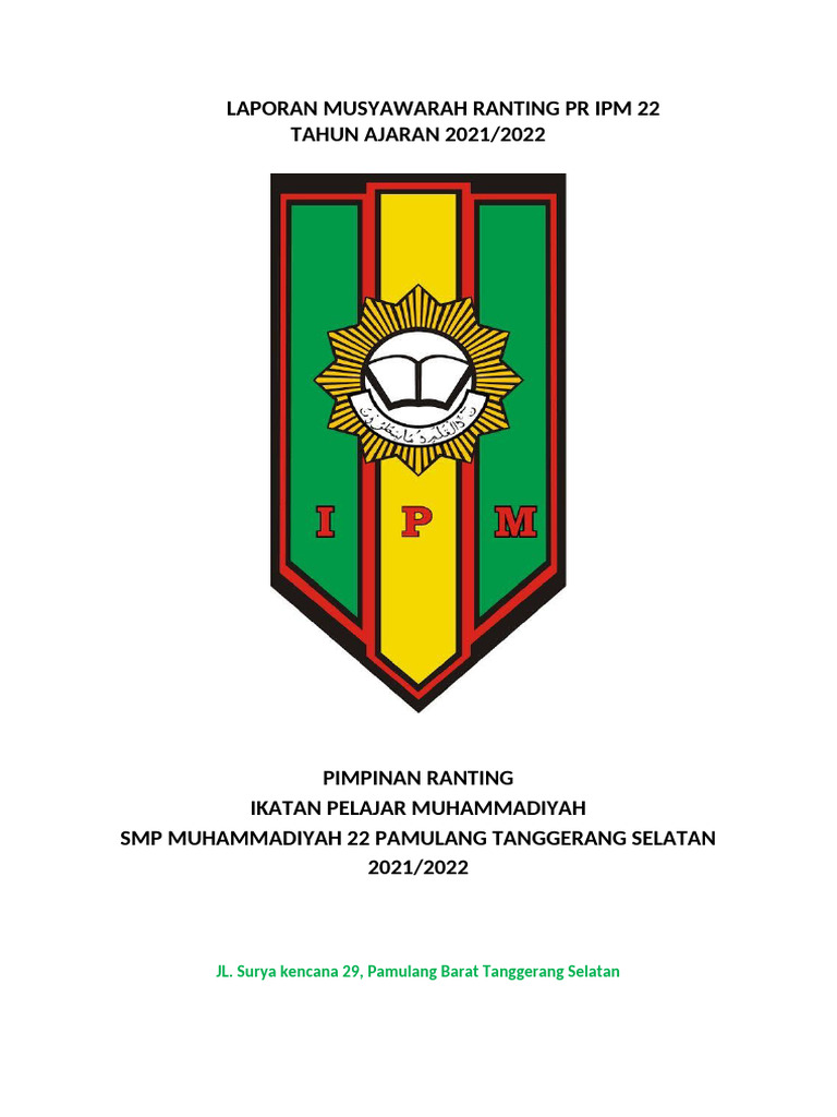 Laporan Musyawarah Ranting PR IPM 22 | PDF