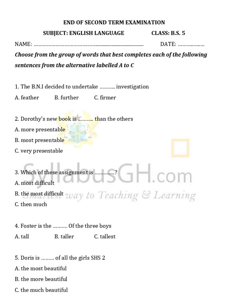 English Language Exam for B.S. 5 | PDF | Linguistics