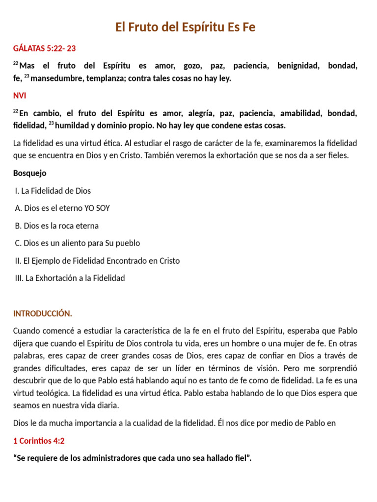 La Fidelidad como Fruto del Espíritu | PDF | Fruto Del Espiritu Santo ...