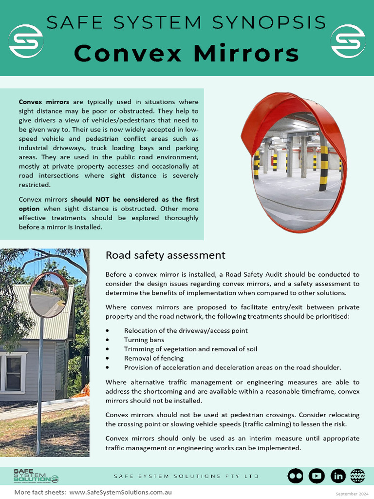 SSS Convex Mirrors Fact Sheet | PDF | Mirror | Road Traffic Safety