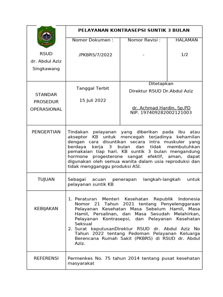 Pelayanan KB Suntik 3 Bulan RSUD Aziz | PDF