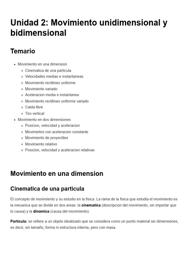 Unidad 2 - Movimiento Unidimensional y Bidimensional | PDF ...