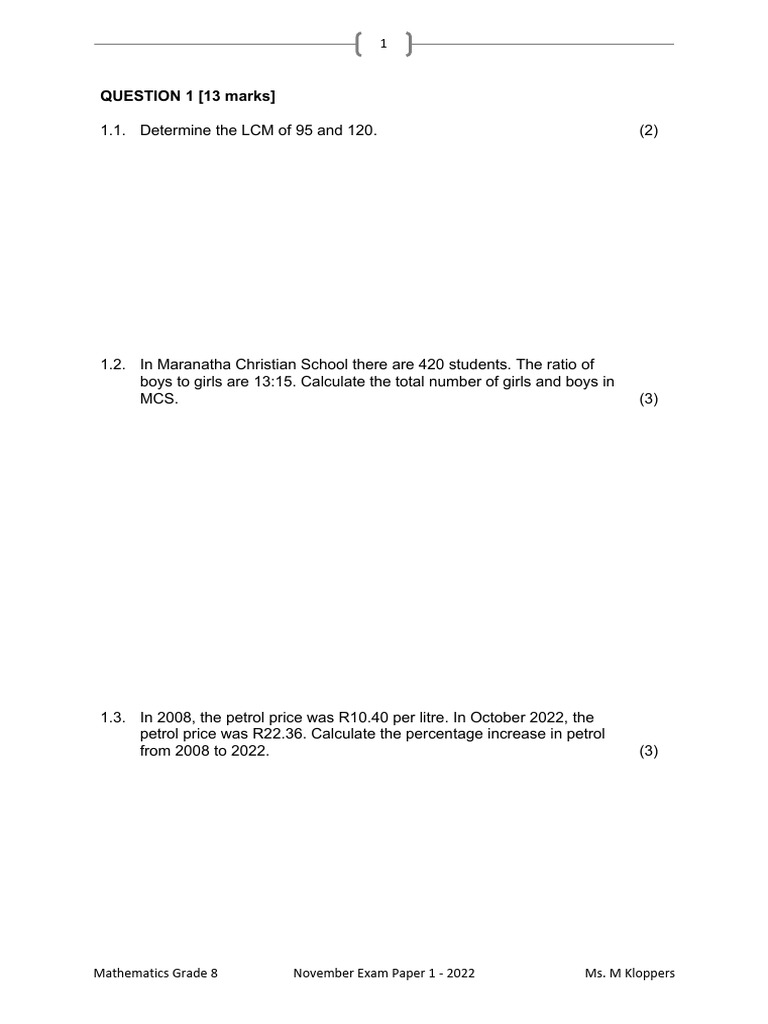Grade 8 Mathematics November Exam 2022 | PDF | Human Body Weight | Body ...
