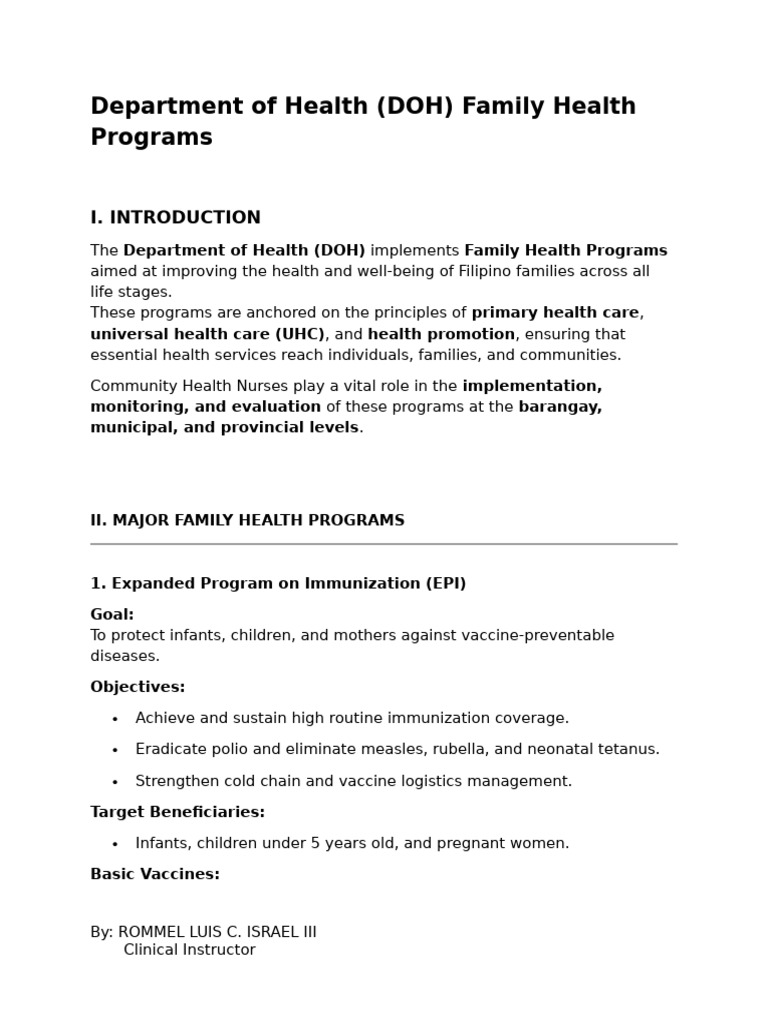 DOH Family Health Programs Overview | PDF | Vaccines | Childbirth