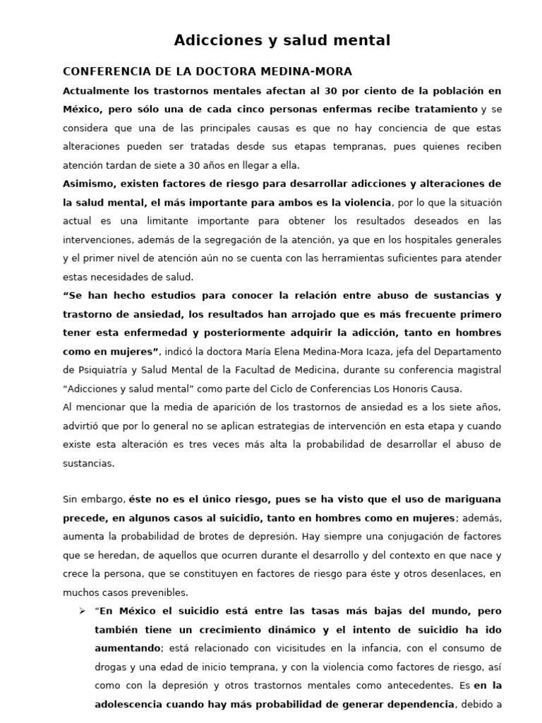 Adicciones y salud mental en México | PDF | Salud mental | Suicidio