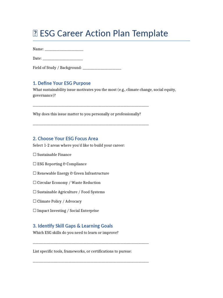 ESG Career Action Plan Template | PDF