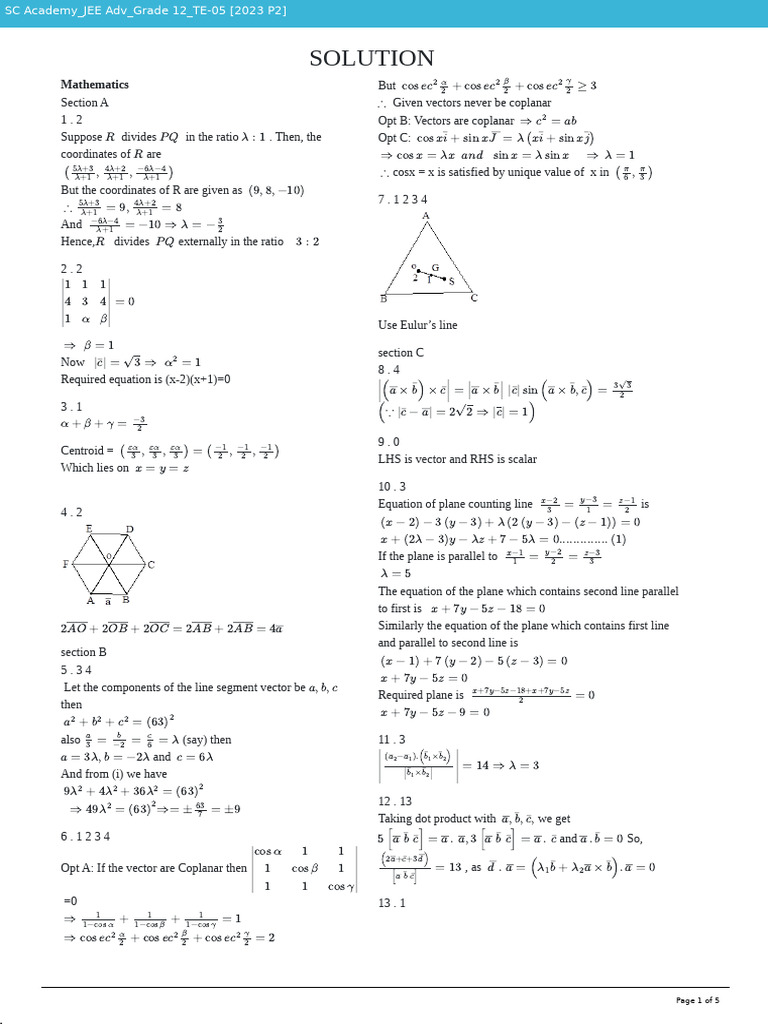 SC Academy - JEE Adv - Grade 12 - TE-05 (2023 P2) - SOlution | PDF ...