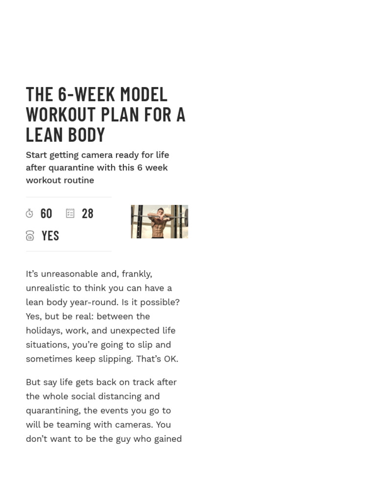 The 6-Week Model Workout Plan For A Lean Body - Muscle & Fitness | PDF ...