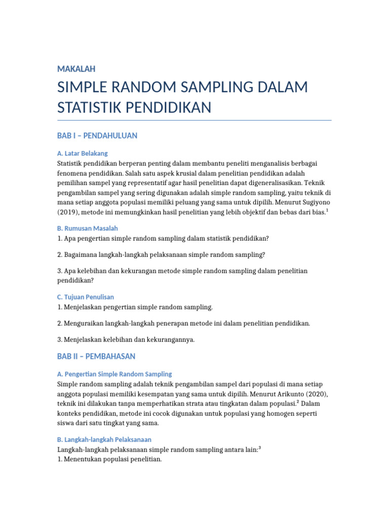 Simple Random Sampling dalam Pendidikan | PDF