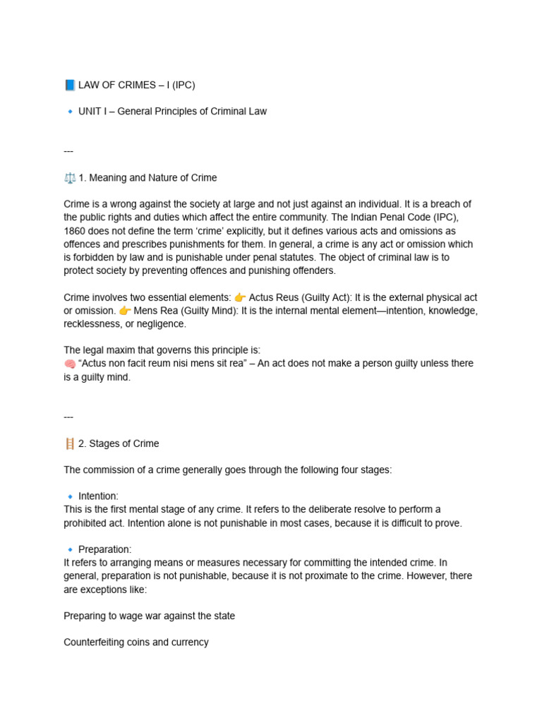 Overview of Criminal Law Principles | PDF | Mens Rea | Crimes