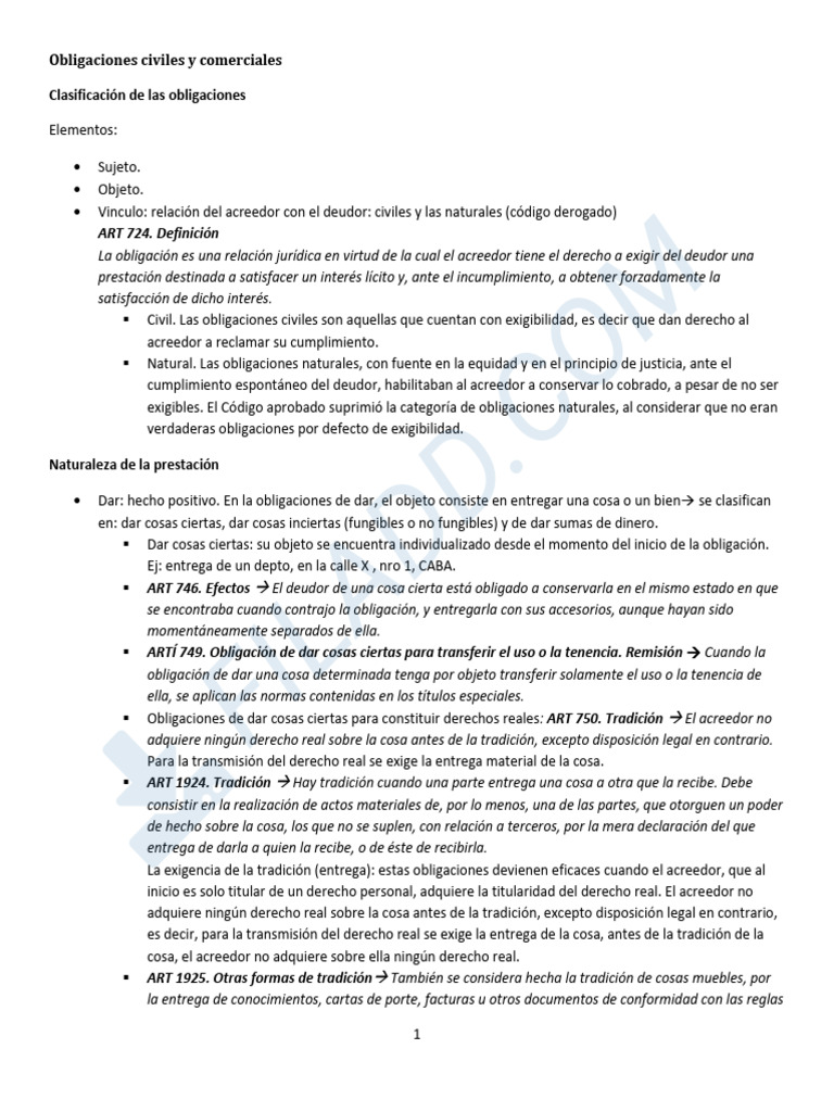 Clasificación y naturaleza de obligaciones | PDF | Pagos | Derecho privado