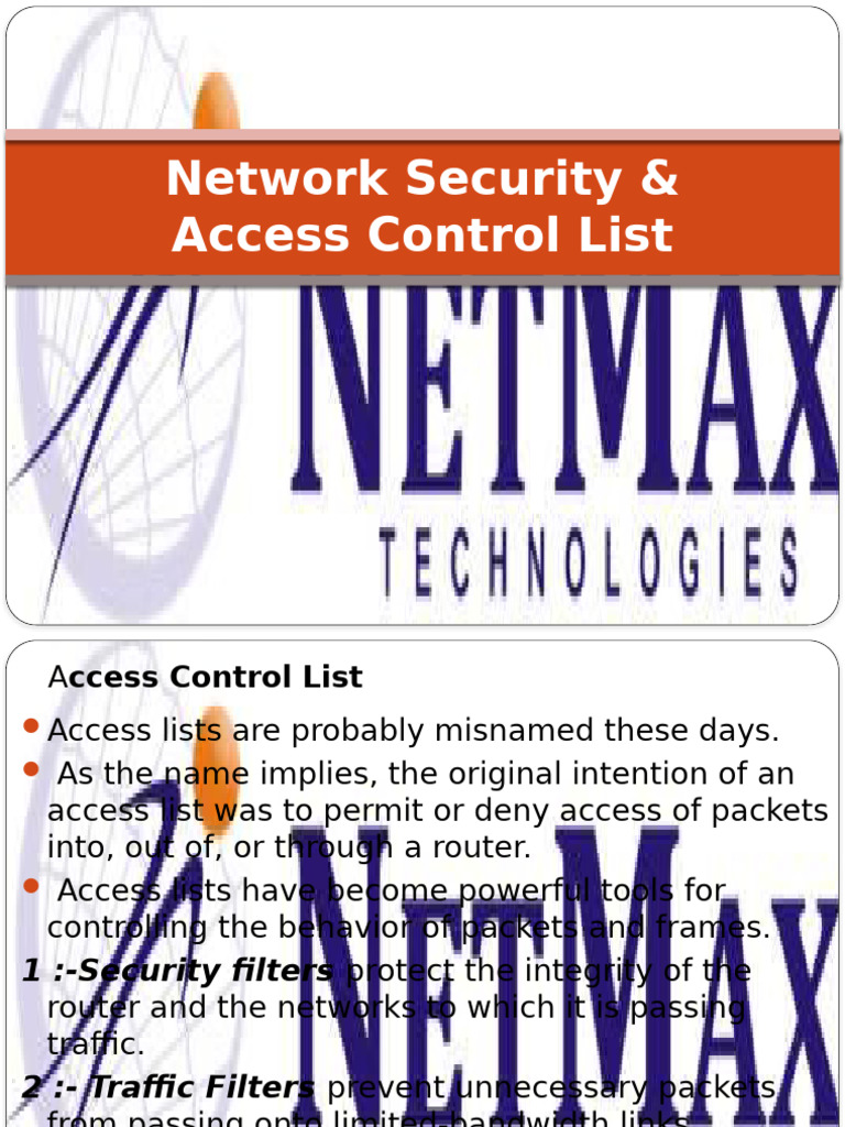 Access Control Lists in Network Security | PDF | Ip Address | Router ...