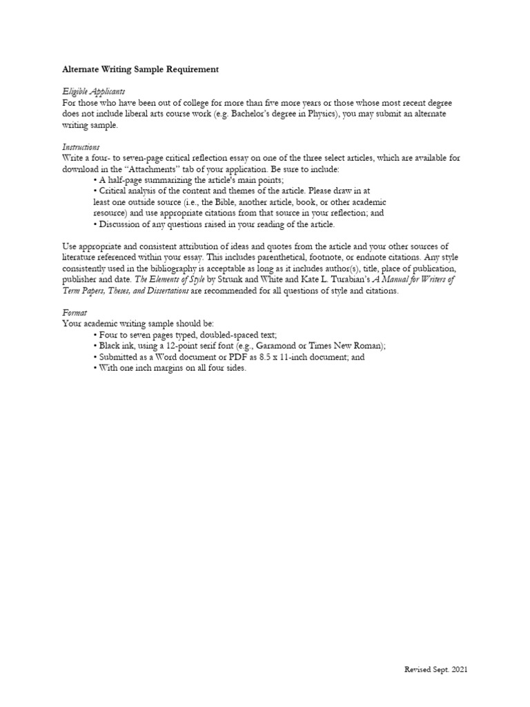 Alternate Writing Sample Guidelines | PDF | Christian Mission | Jesus