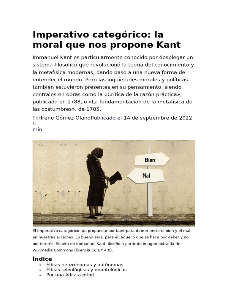 Imperativo Categórico en Kant: Ética y Moral | PDF | Immanuel Kant ...