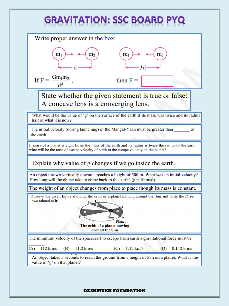 Gravitation - SSC Board Pyq | PDF