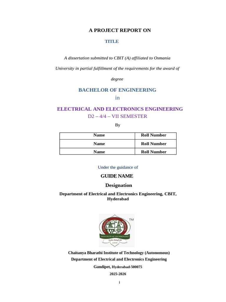 Project Report on Electrical Engineering | PDF
