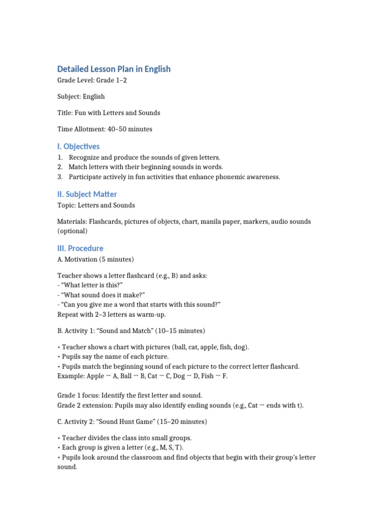 Lesson Plan Fun With Letters and Sounds | PDF
