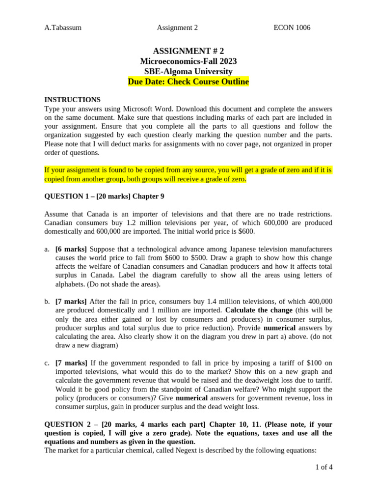 Microeconomics Assignment 2 Overview | PDF | Marginal Cost | Monopoly