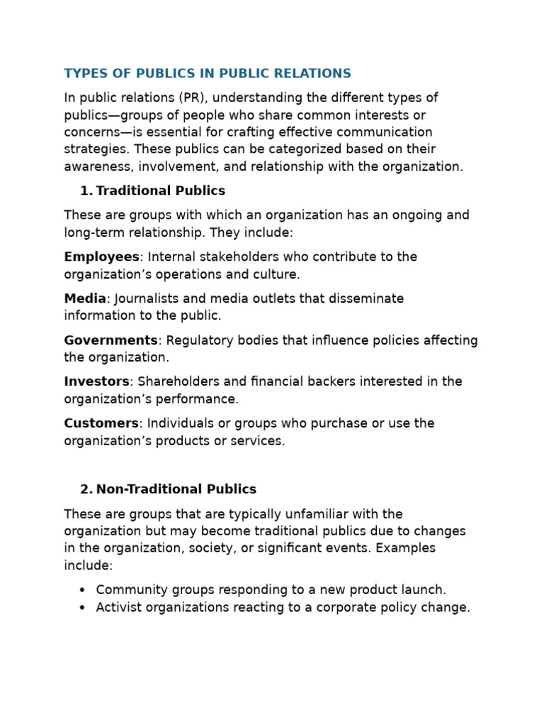 Types of Publics in Public Relations | PDF | Public Relations | Propaganda