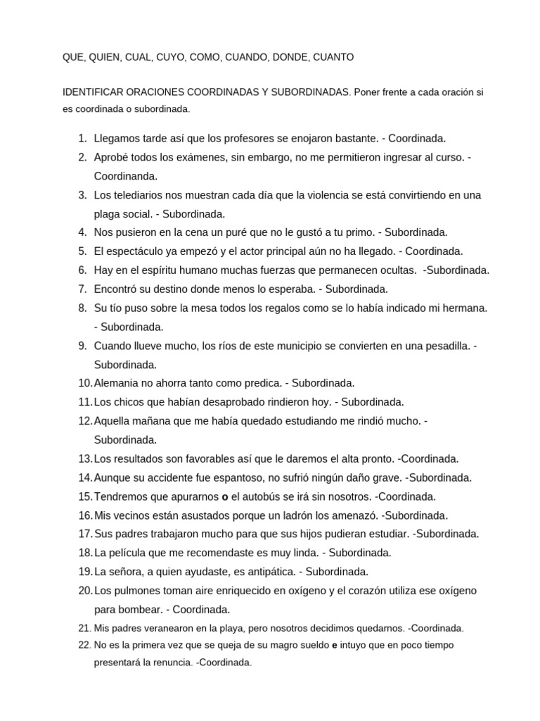 Oraciones Coordinadas y Subordinadas | PDF