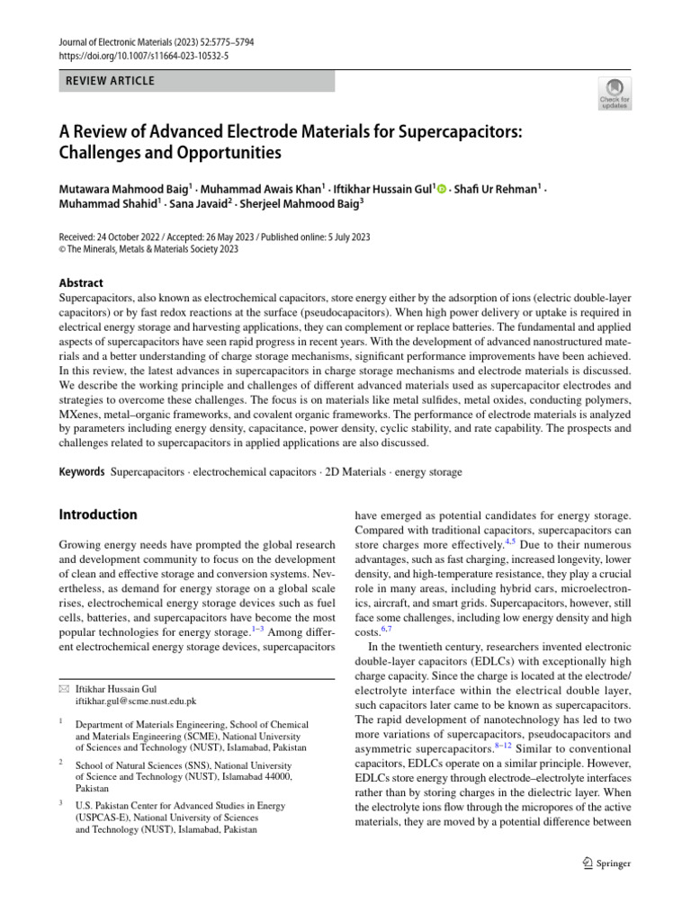 Advanced Electrode Materials for Supercapacitors | PDF ...