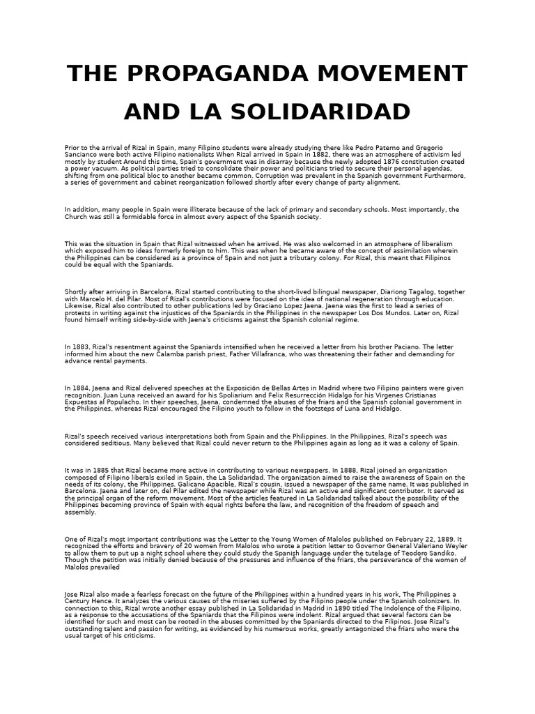 Rizal and the La Solidaridad Movement | PDF | Philippines–Spain ...