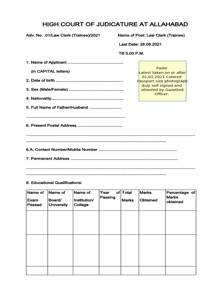 Application Process For Clerk Chairman Downtown Reference: Allahabad High Court Law Clerk Trainee Application Form