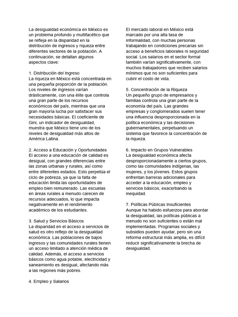 Desigualdad económica en México: causas y soluciones | PDF ...