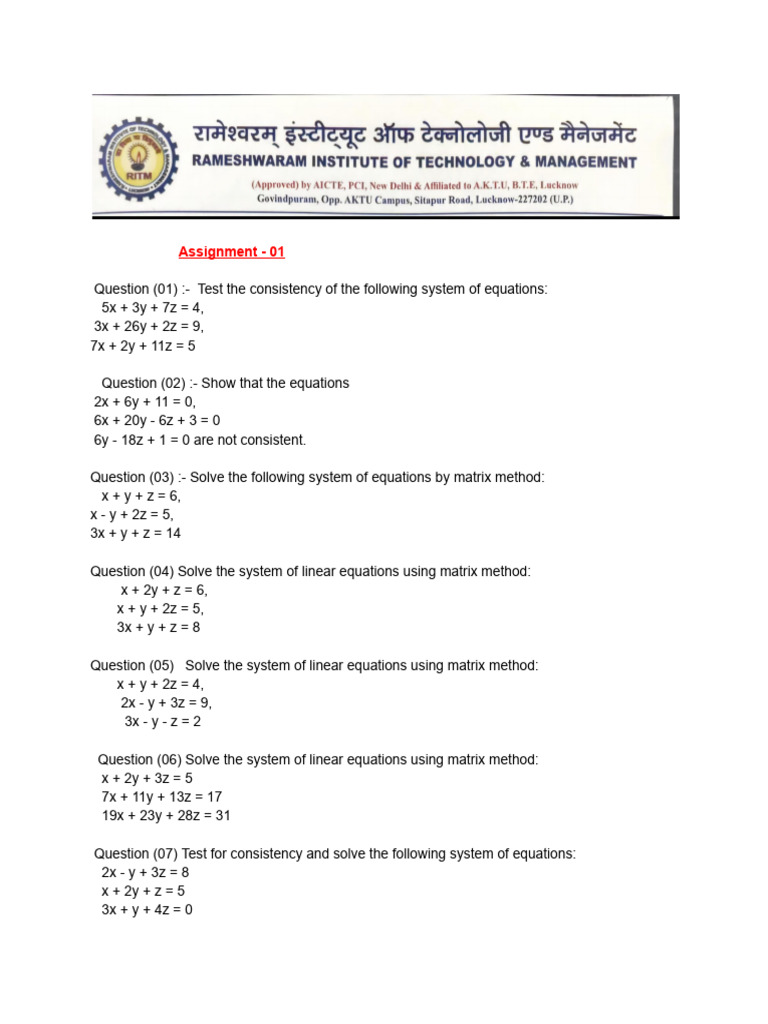 Assignment. - 01 - Consistency and Inconsistency | PDF | System Of ...