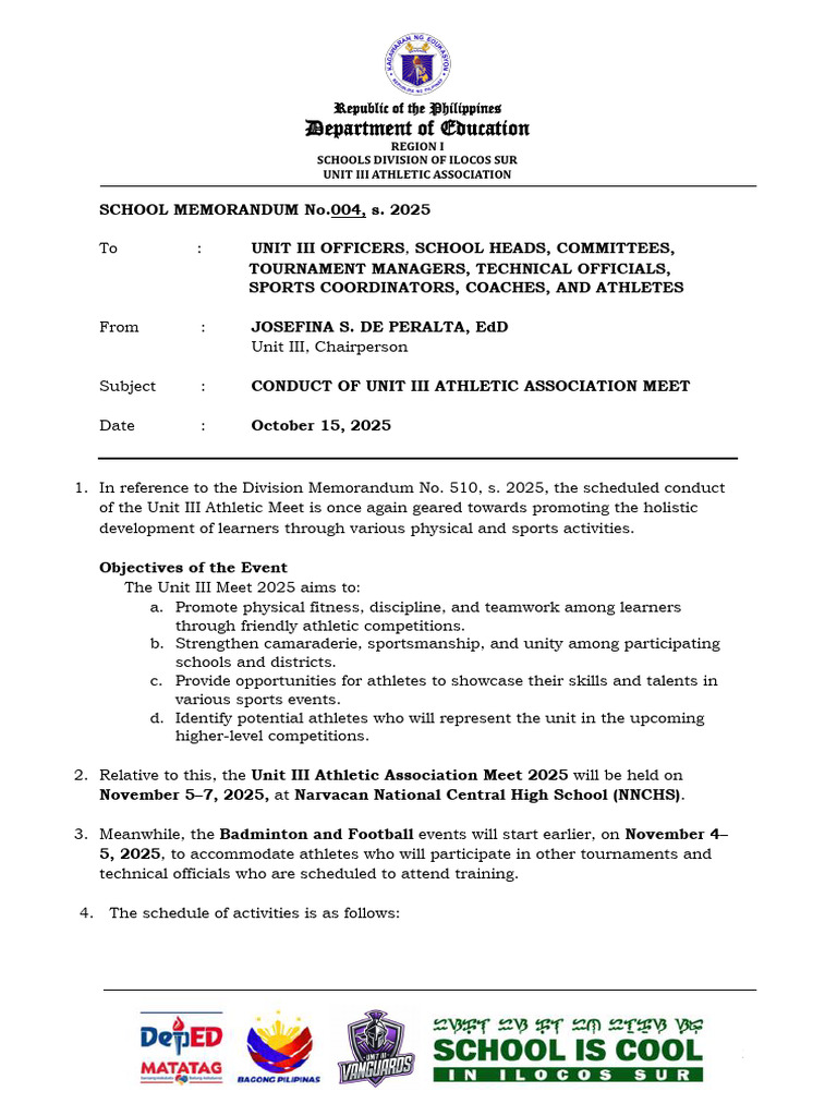Unit III Athletic Meet 2025 Schedule | PDF | Sports
