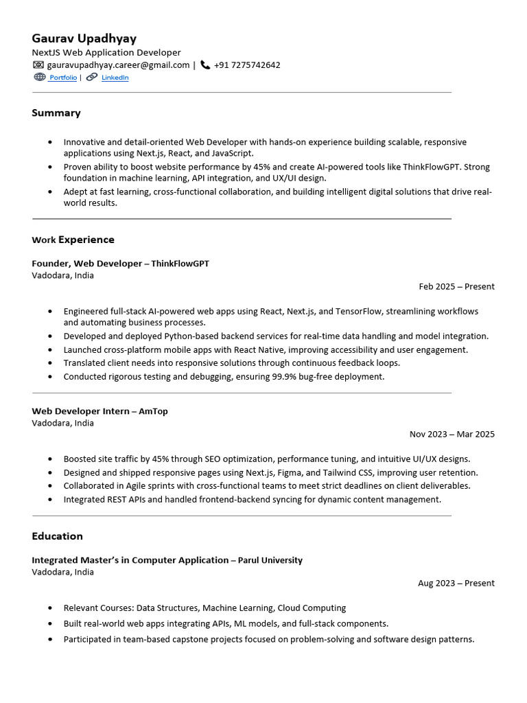 Gaurav Upadhyay WebDev Intern Resume | PDF | Computing | Software ...