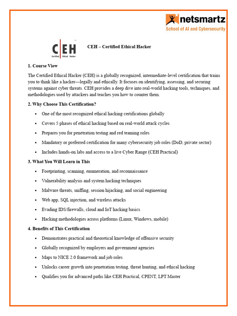 CEH Certification Overview and Benefits | PDF | Security | Computer ...