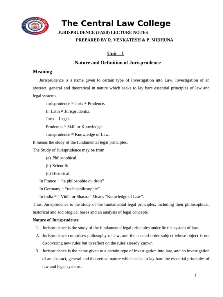 Jurisprudence Lecture Notes Overview | PDF | Jurisprudence | Natural Law