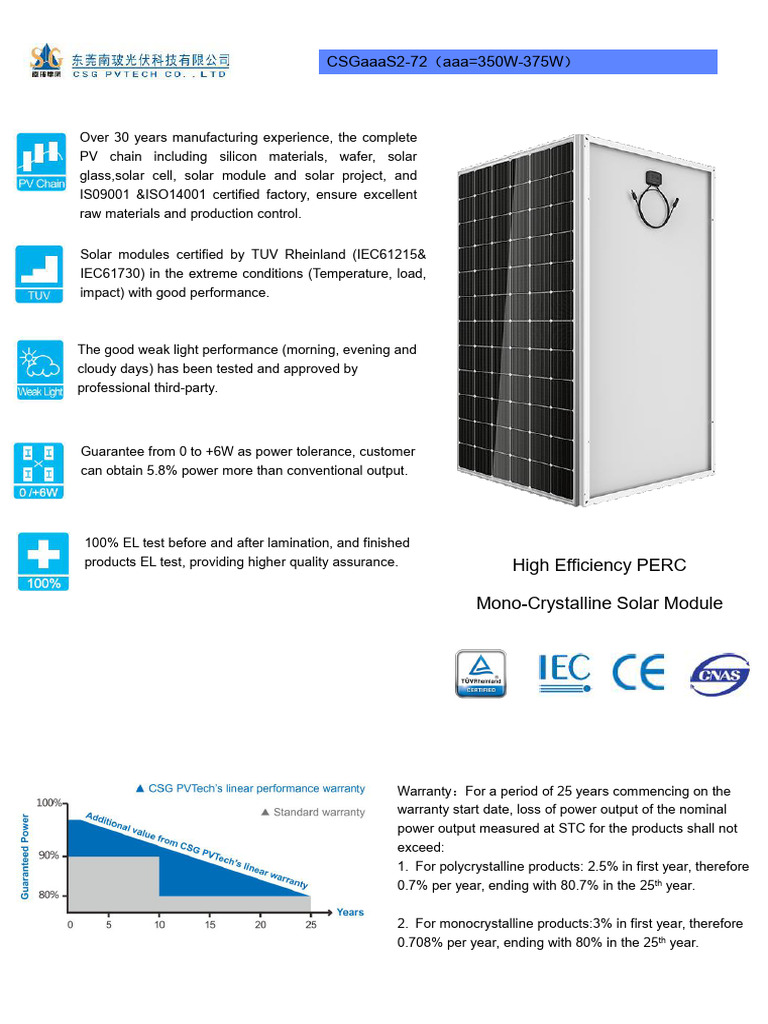 High Efficiency 350W-375W Solar Module | PDF | Solar Panel | Solar Cell