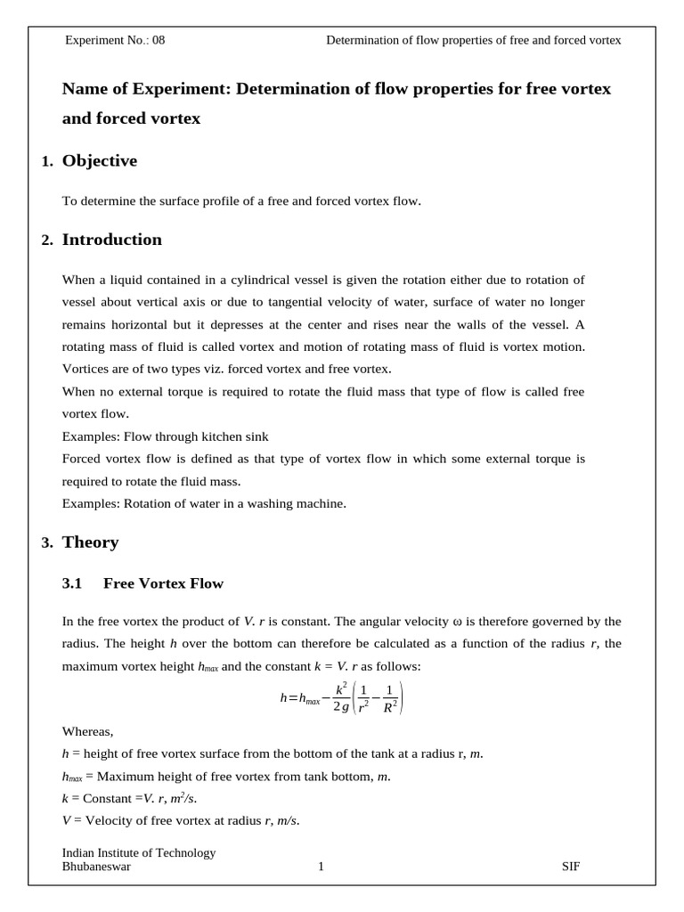 Exp 8 - Free Forced Vort | PDF | Vortices | Rotation