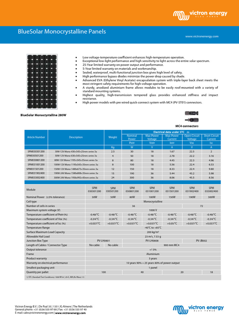 Datasheet BlueSolar Monocrystalline Panels en | PDF | Manufactured ...