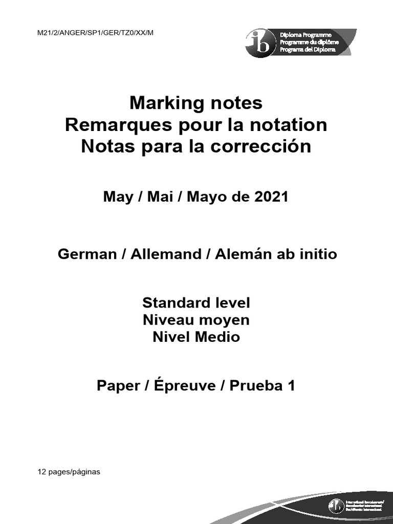 2021 May - German Ab Initio Paper 1 SL Markscheme | PDF | Learning ...