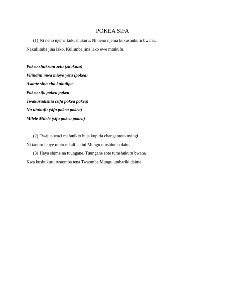 Pokea Sifa: Catholic Worship Lyrics | PDF