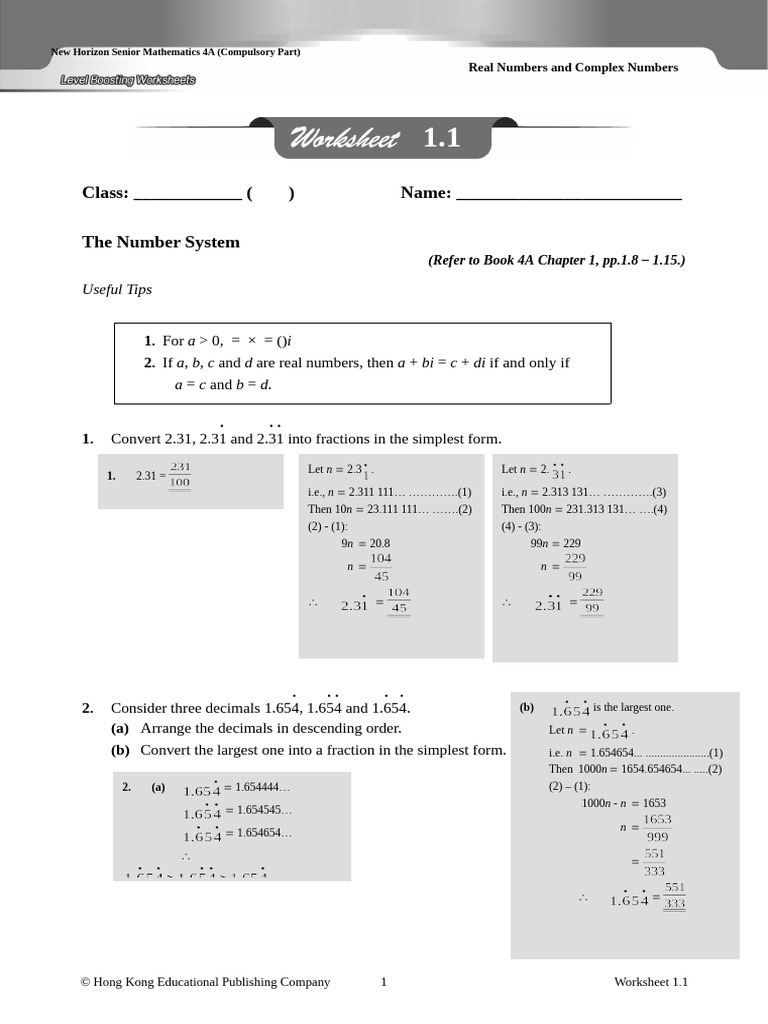 4A WS Ch1 LevelBoosting Sol E | PDF | Complex Number | Numbers