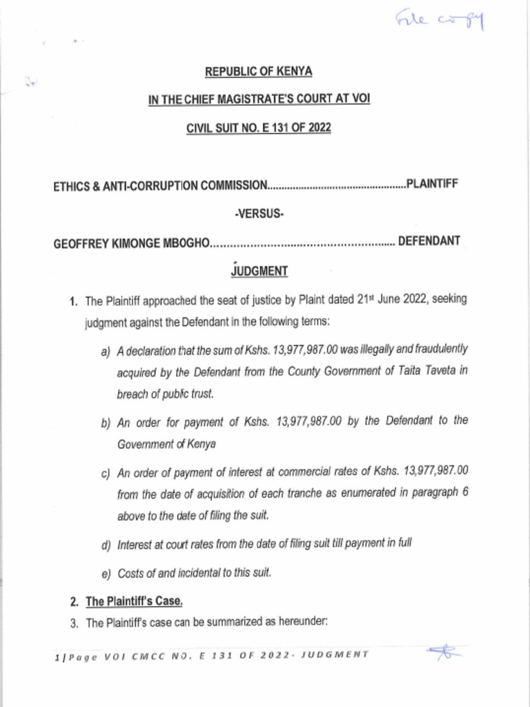 Eacc VS Geoffrey Kimonge | PDF