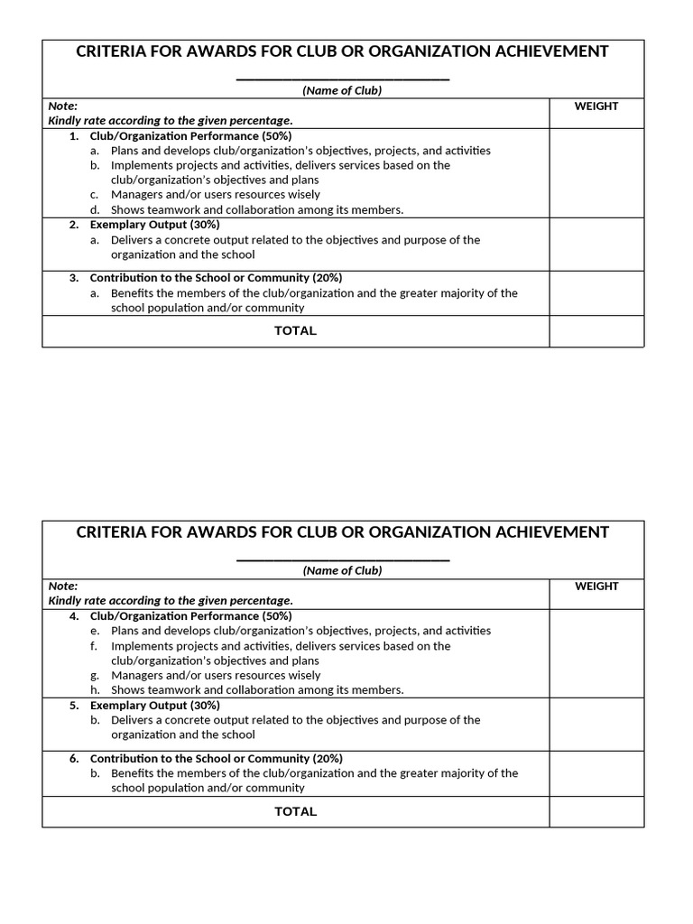 Club Achievement Award Criteria | PDF