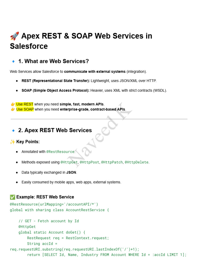 Apex REST & SOAP Services Overview | PDF | Web Service | Soap