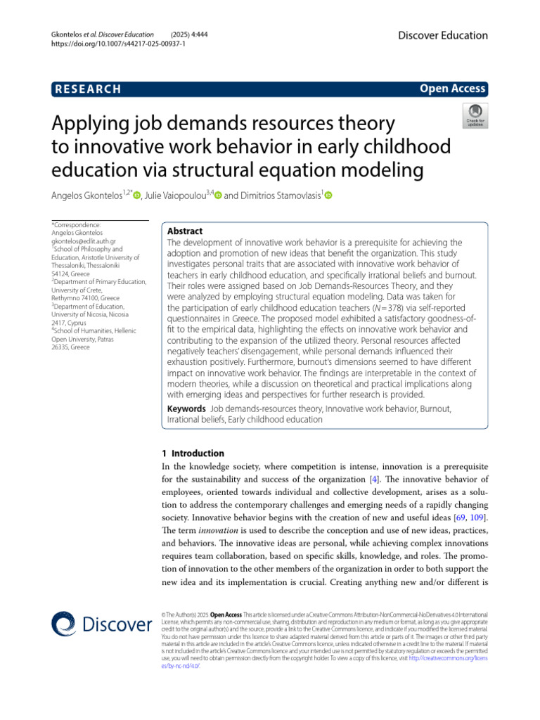 Applying Job Demands Resources Theory To Innovative Work Behavior in ...
