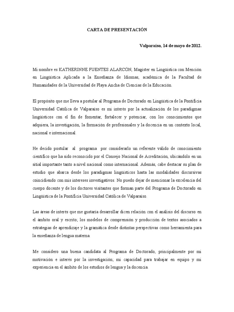 Carta De Motivacion Para Doctorado - r Carta De