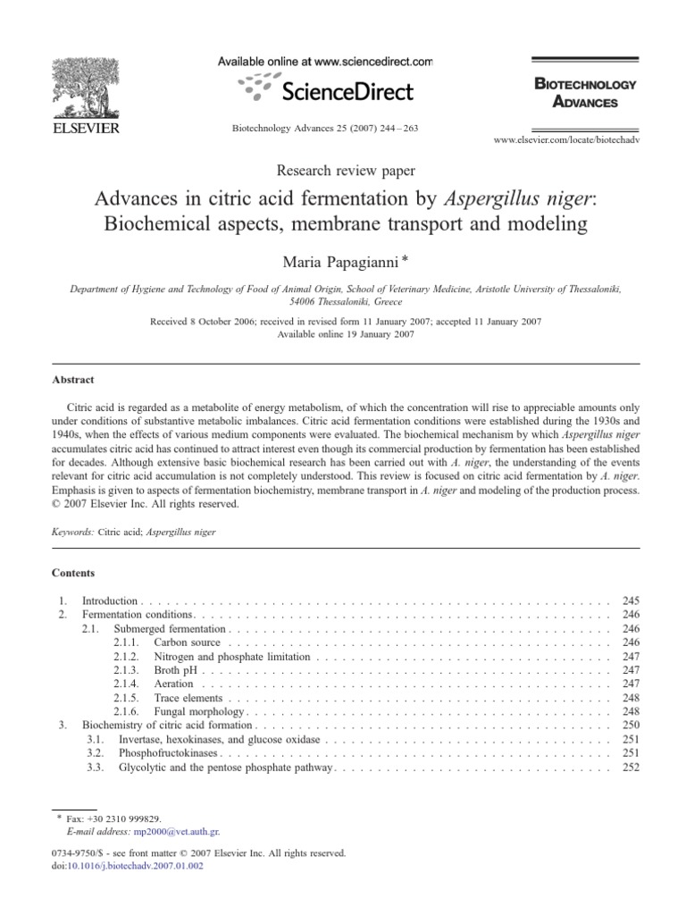 3 Advances in Citric Acid Fermentation by Us Niger - Biochemical ...