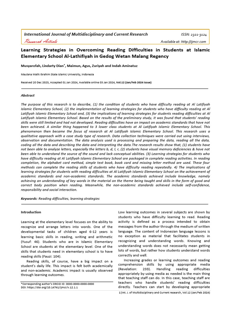 International Journal of Multidisciplinary and Current Research (IJMCR ...