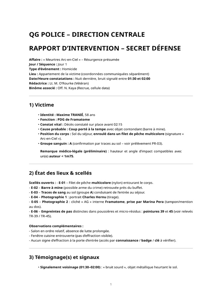 Rapport de Police - Jour 1 (Shared) | PDF